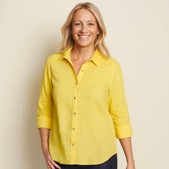 Chico's Vibrant Yellow Classic Button Down Shirt Size 1 M - Picture 1 of 12